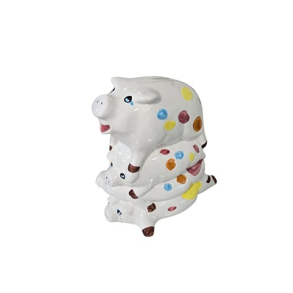 Stacked Polka Dot Piggy Bank Figurine pile if pigs cute vintage - Picture 14 of 15